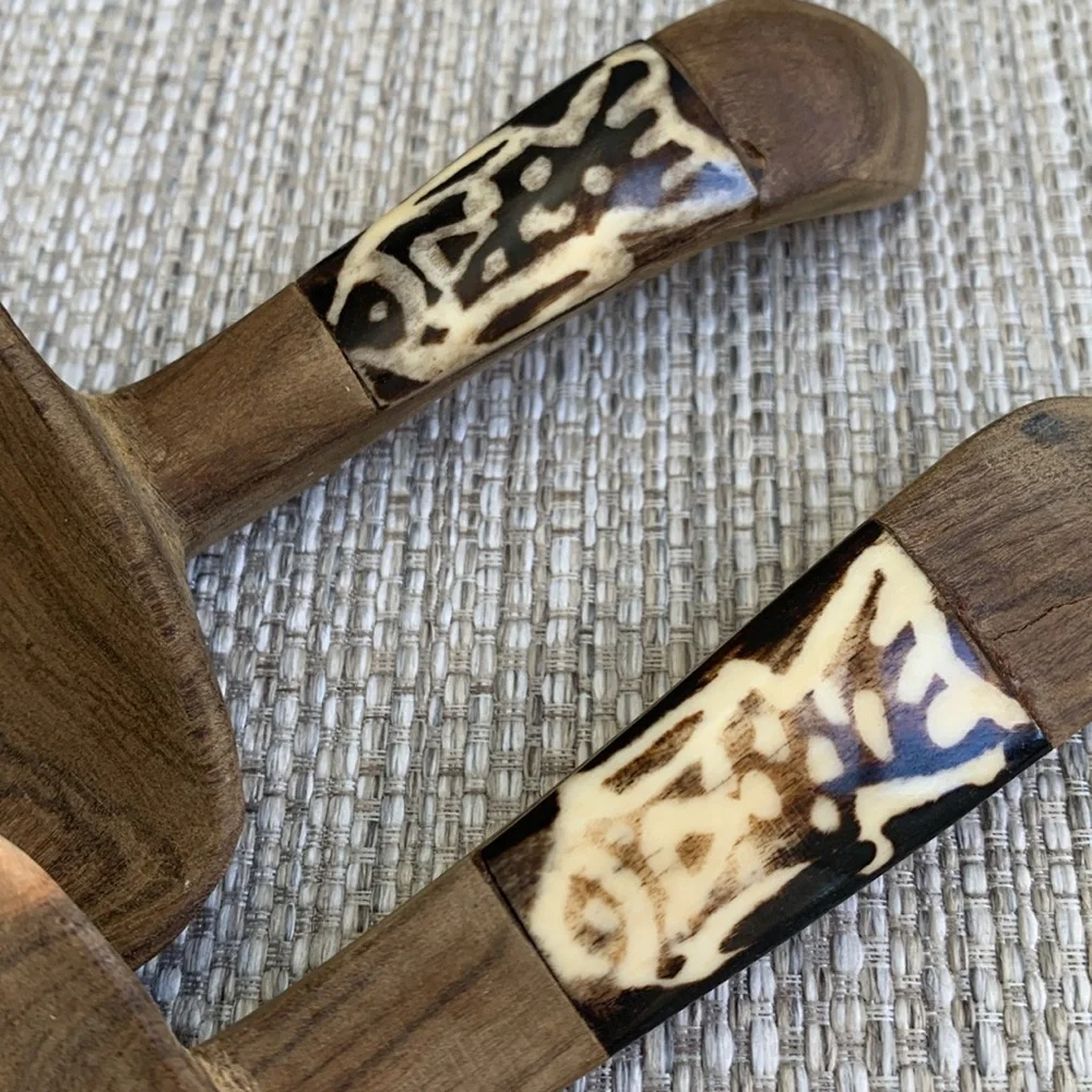 Vintage Wood Salad Servers with Fish Design Accents